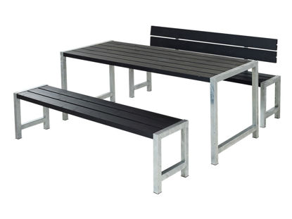 Plus Plankengarnitur mit Rückenlehne 186 cm - Tisch, 2 Bänken und 1 Rückenlehne schwarz 