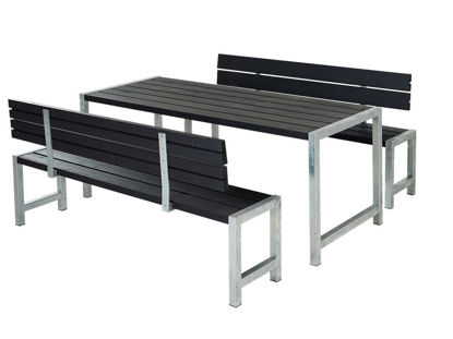 Plus Plankengarnitur mit 2 Rückenlehnen 186 cm - Tisch, 2 Bänken und 2 Rückenlehnen schwarz 
