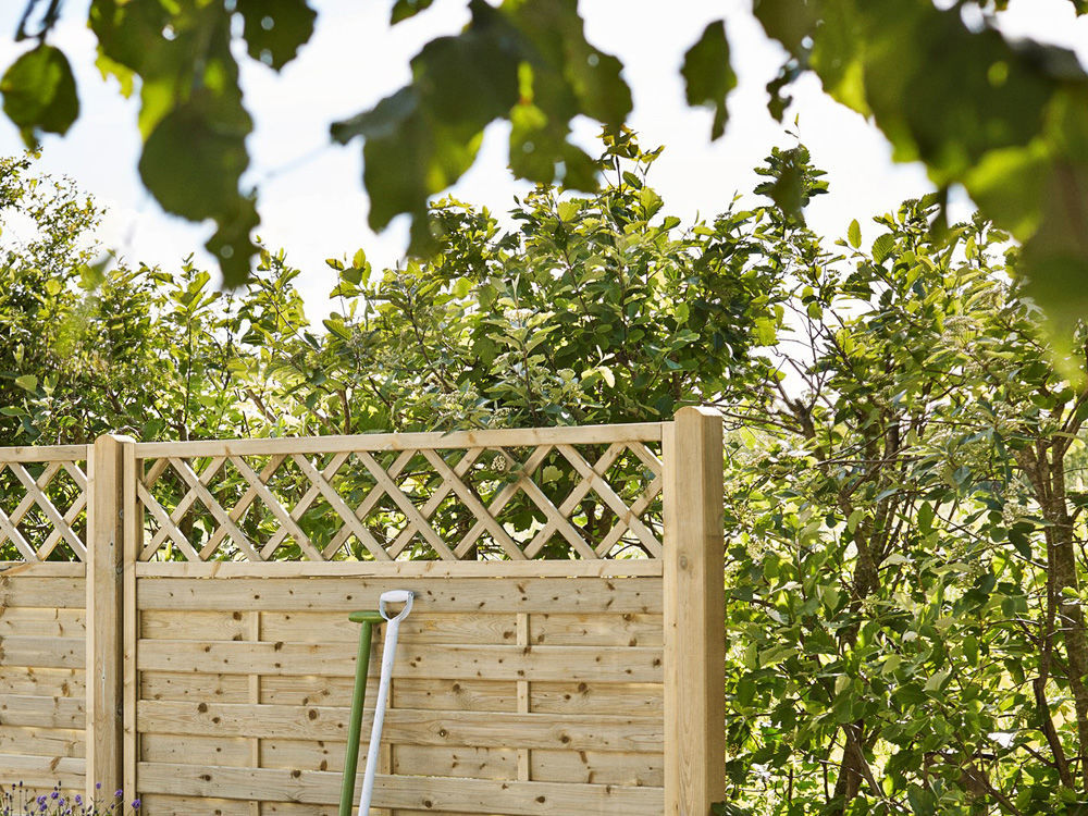 Gartenzaun Holz Sichtschutz Holzzaun mit Spalier Gitter 180 x 180 cm NEU 
