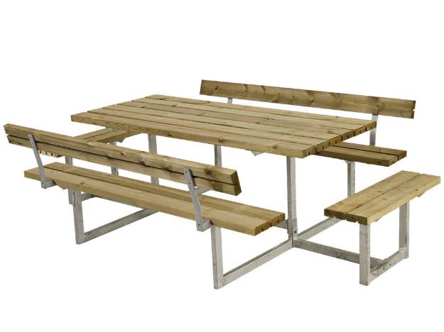Picture of Plus Basic Picknicktisch mit 2 Anbausätzen und 2 Rückenlehnen Kiefer-Fichte druckimprägniert 260 x184 cm
