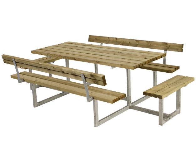 Plus Basic Picknicktisch mit 2 Anbausätzen und 2 Rückenlehnen druckimprägniert 260 x184 cm