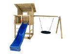 Plus Play Spielturm mit Dach, Schaukelbalken und blauer Rutsche 460 x 395 x 283 cm