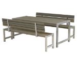 Plus Plankengarnitur 186 cm mit Tisch, 2 Bänken und Rückenlehnen graubraun