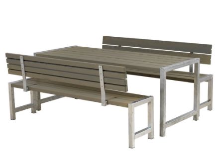 Plus Plankengarnitur 186 cm mit Tisch, 2 Bänken und Rückenlehnen graubraun Plus Plankengarnitur 186 cm mit Tisch, 2 Bänken und Rückenlehnen graubraun