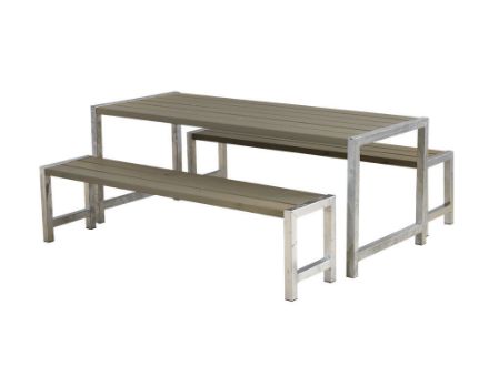 Plus Plankengarnitur 186 cm mit Tisch und 2 Bänken graubraun  Plus Plankengarnitur 186 cm mit Tisch und 2 Bänken graubraun