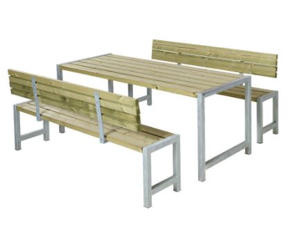 Plus Plankengarnitur 186 cm mit Tisch, 2 Bänken und Rückenlehnen druckimprägniert Plus Plankengarnitur 186 cm mit Tisch, 2 Bänken und Rückenlehnen druckimprägniert