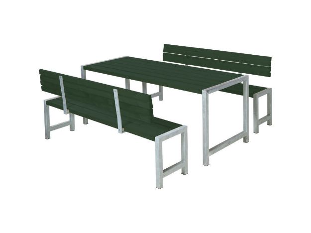 Bild von Plus Plankengarnitur 186 cm mit Tisch, 2 Bänken und Rückenlehnen grün