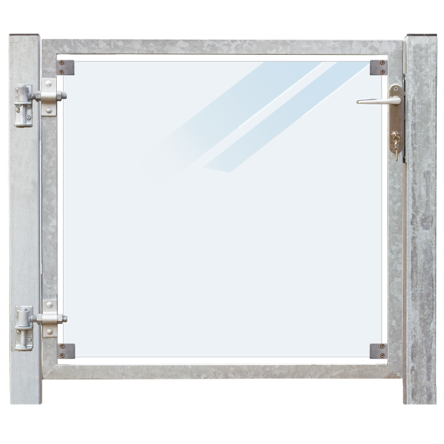 Picture of Plus Zauntor Glas matt 99 x 91 cm + 16 cm Pfosten zum Einbetonieren Anschlag links
