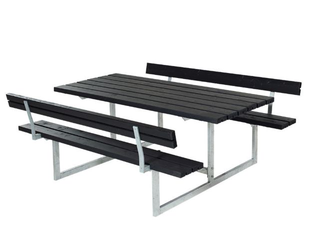 Plus Basic Picknicktisch mit 2 Rückenlehnen Kiefer-Fichte schwarz 177 x 184 cm