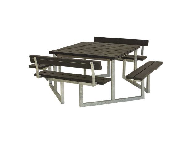 Plus Twist Sitzgruppe Picknicktisch mit 2 Rückenlehnen Retex Upcycling schwarz 204 cm 