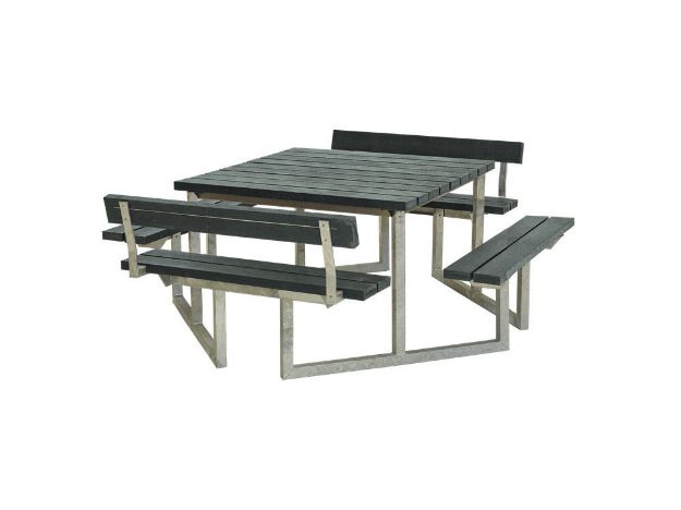 Plus Twist Sitzgruppe Picknicktisch mit 2 Rückenlehnen Retex Upcycling grau 204 cm