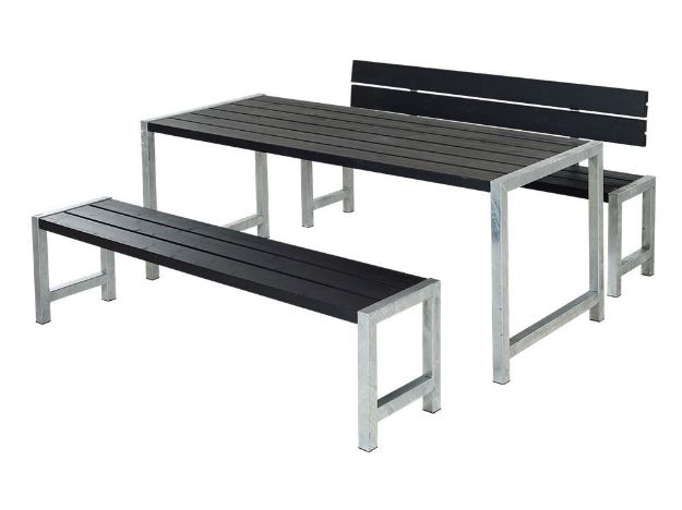 Plus Plankengarnitur 186 cm mit Tisch, 2 Bänken und 1 Rückenlehne schwarz