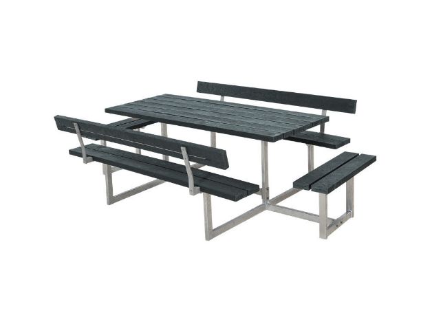 Plus Basic Picknicktisch mit 2 Anbausätzen und 2 Rückenlehnen Retex Upcycling grau 260 x184 cm