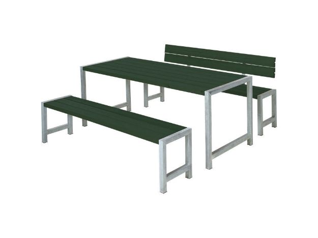 Plus Plankengarnitur 186 cm mit Tisch, 2 Bänken und 1 Rückenlehne grün
