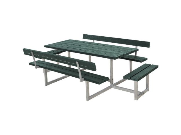 Plus Basic Picknicktisch mit 2 Anbausätzen und 2 Rückenlehnen Retex Upcycling grün 260 x184 cm