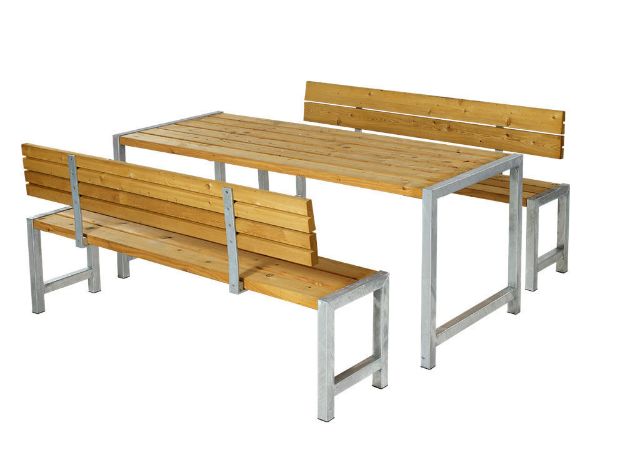 Plus Plankengarnitur 186 cm mit Tisch, 2 Bänken und Rückenlehnen Lärche