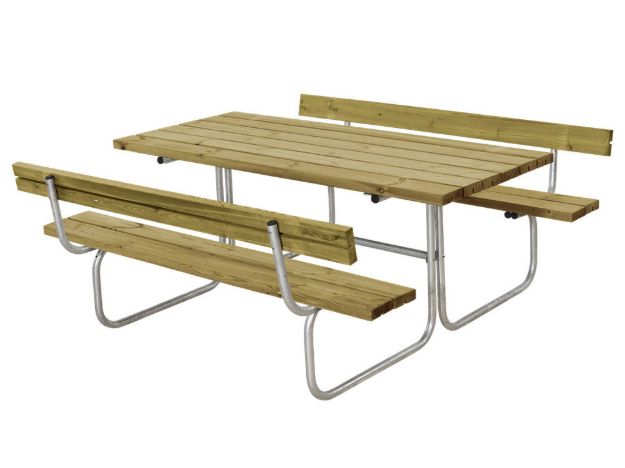 Plus Classic Picknicktisch mit 2 Rückenlehnen Kiefer-Fichte druckimprägniert 177 x 177 cm