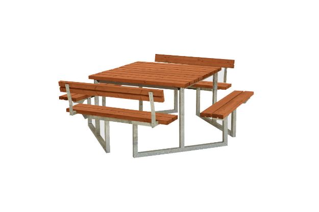 Plus Twist Sitzgruppe Picknicktisch Kiefer-Fichte mit 2 Rückenlehnen teakfarben 204 cm