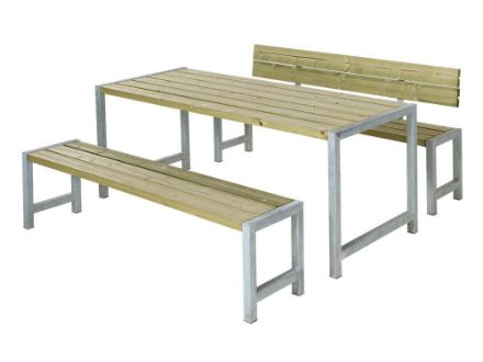 Plus Plankengarnitur 186 cm mit Tisch, 2 Bänken und 1 Rückenlehne druckimprägniert Plus Plankengarnitur 186 cm mit Tisch, 2 Bänken und 1 Rückenlehne druckimprägniert