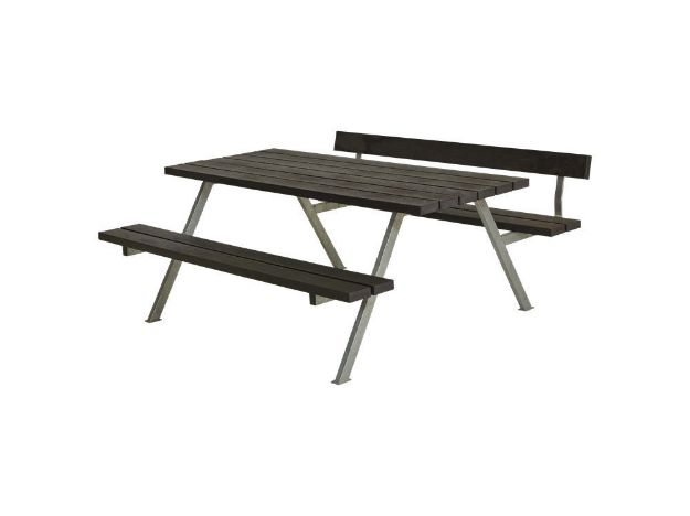 Plus Alpha Picknicktisch mit 1 Rückenlehne Retex Upcycling schwarz 177 x 173 x 73 cm