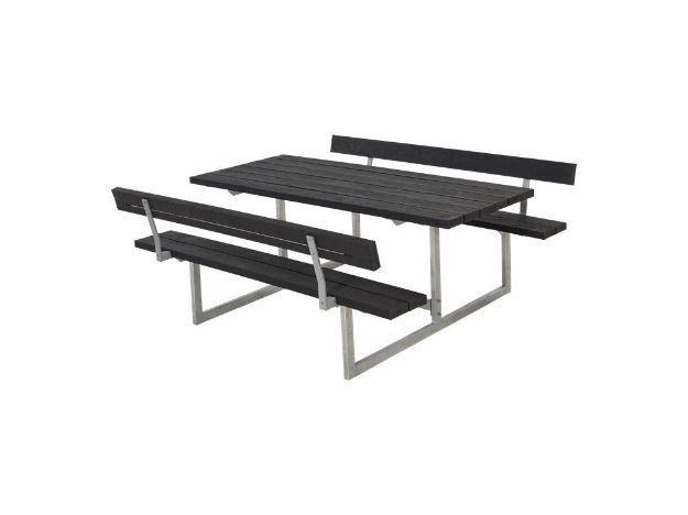 Plus Basic Picknicktisch mit 2 Rückenlehnen Retex Upcycling schwarz 177 x 184 cm Gastronomie