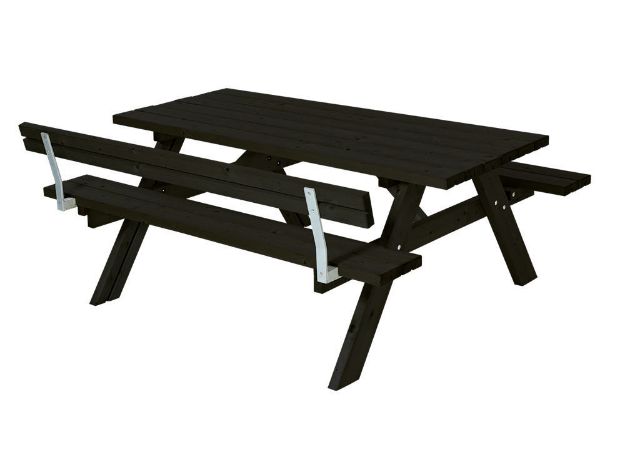 Plus Picknicktisch mit Klappsitzen mit 1 Rückenlehne Kiefer-Fichte schwarz 177 cm