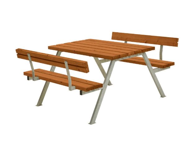 Plus Alpha Picknicktisch mit 2 Rückenlehnen Kiefer-Fichte teakfarben 118 x 185 x 73 cm