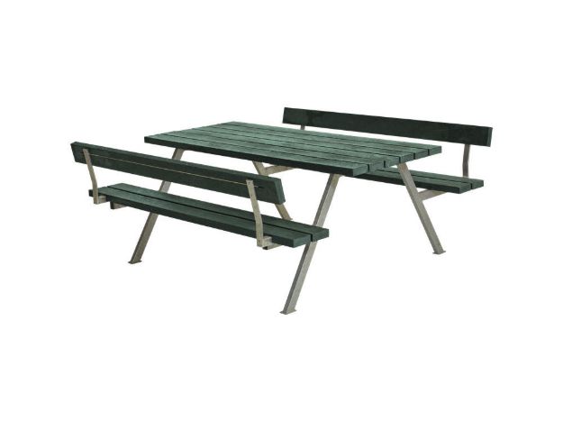 Plus Alpha Picknicktisch mit 2 Rückenlehnen Retex Upcycling grün 177 x 185 x 73 cm
