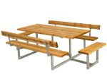Plus Basic Picknicktisch mit 2 Anbausätzen und 2 Rückenlehnen Lärche unbehandelt 260 x184 cm