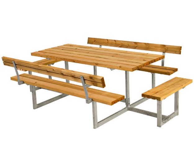 Plus Basic Picknicktisch mit 2 Anbausätzen und 2 Rückenlehnen Lärche unbehandelt 260 x184 cm