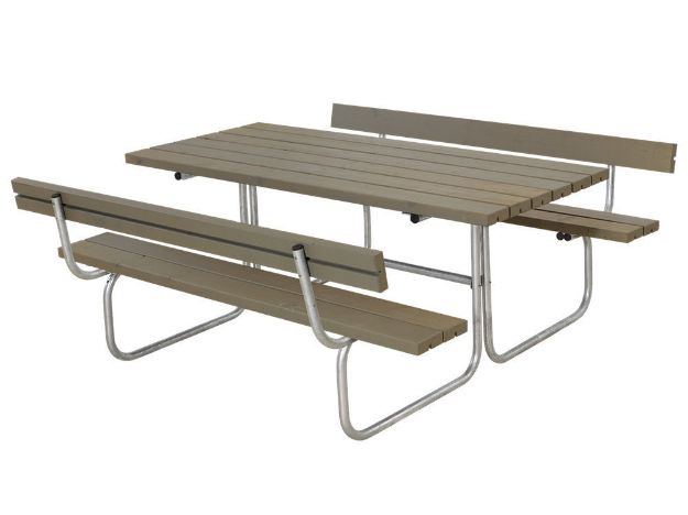 Plus Classic Picknicktisch mit 2 Rückenlehnen Kiefer-Fichte graubraun 177 x 177 cm