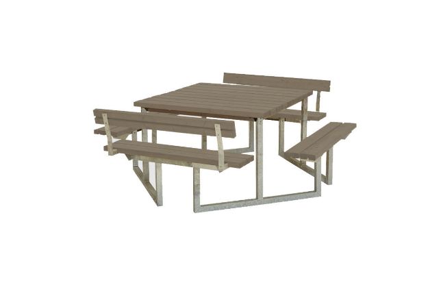 Plus Twist Sitzgruppe Picknicktisch mit 2 Rückenlehnen Kiefer-Fichte graubraun 204 cm