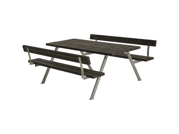 Plus Alpha Picknicktisch mit 2 Rückenlehnen Retex Upcycling schwarz 177 x 185 x 73 cm