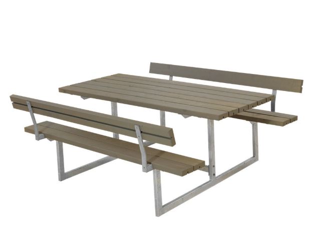Plus Basic Picknicktisch mit 2 Rückenlehnen Kiefer-Fichte graubraun 177 x 184 cm