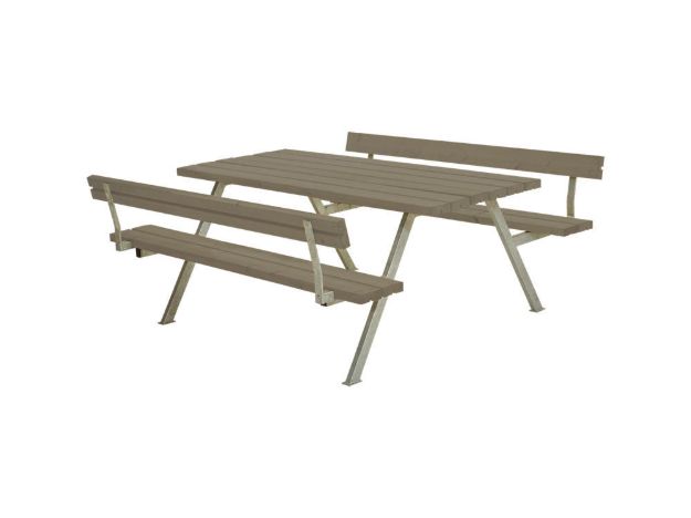 Plus Alpha Picknicktisch mit 2 Rückenlehnen Kiefer-Fichte graubraun 177 x 185 x 73 cm