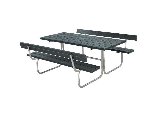Plus Classic Picknicktisch mit 2 Rückenlehnen Retex Upcycling grau 177 x 177 cm