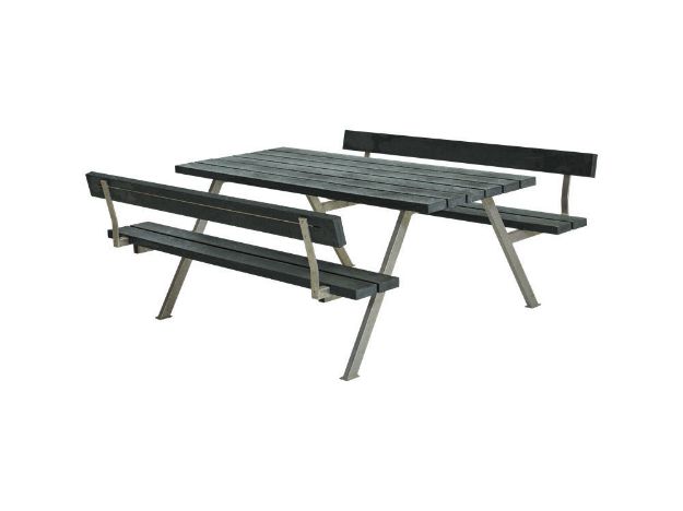Plus Alpha Picknicktisch mit 2 Rückenlehnen Retex Upcycling grau 177 x 185 x 73 cm