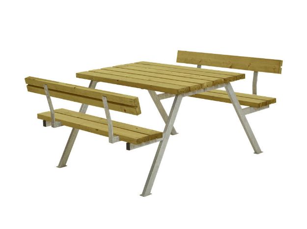 Plus Alpha Picknicktisch mit 2 Rückenlehnen Kiefer-Fichte druckimprägniert 118 x 185 x 73 cm