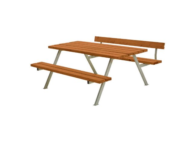 Plus Alpha Picknicktisch mit 1 Rückenlehne Kiefer-Fichte teakfarben 177 x 173 x 73 cm