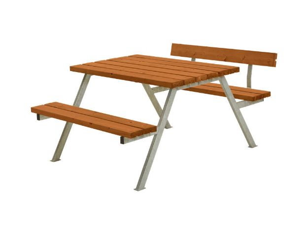 Plus Alpha Picknicktisch mit 1 Rückenlehne Kiefer-Fichte teakfarben 118 x 173 x 73cm