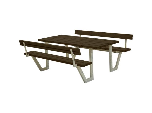 Plus Wega Picknicktisch mit 2 Rückenlehnen Kiefer-Fichte schwarz 177 cm