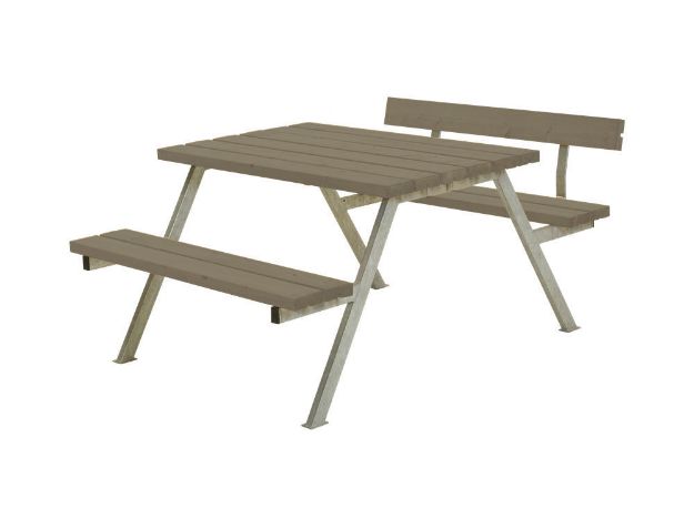 Plus Alpha Picknicktisch mit 1 Rückenlehne Kiefer-Fichte graubraun 118 x 173 x 73cm
