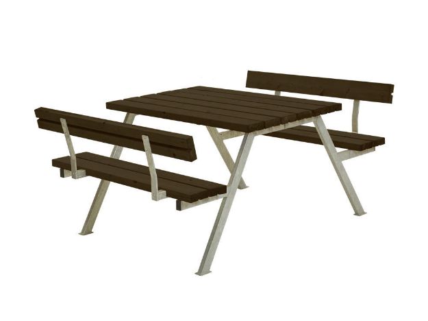 Plus Alpha Picknicktisch mit 2 Rückenlehnen Kiefer-Fichte schwarz 118 x 185 x 73 cm