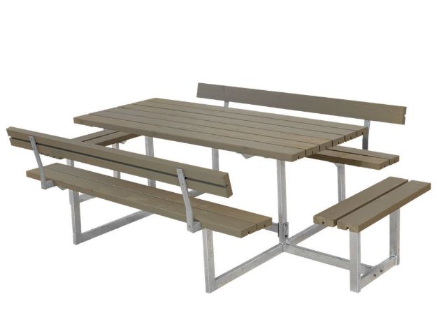 Plus Basic Picknicktisch mit 2 Anbausätzen und 2 Rückenlehnen Kiefer-Fichte graubraun 260 x184 cm