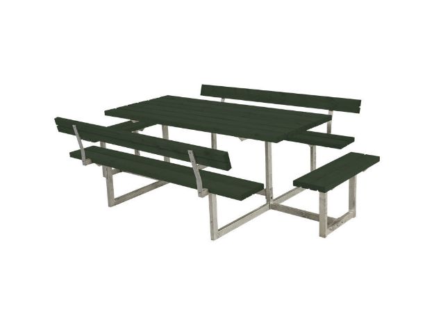 Plus Basic Picknicktisch mit 2 Anbausätzen und 2 Rückenlehnen Kiefer-Fichte grün 260 x184 cm