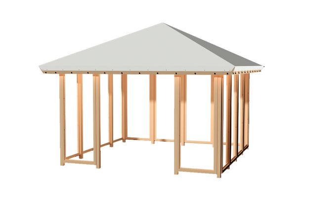 Picture of Plus Pavillon 41 mit weißer Dachplane, 4 geschlossenen Seiten und Schiebetür druckimprägniert