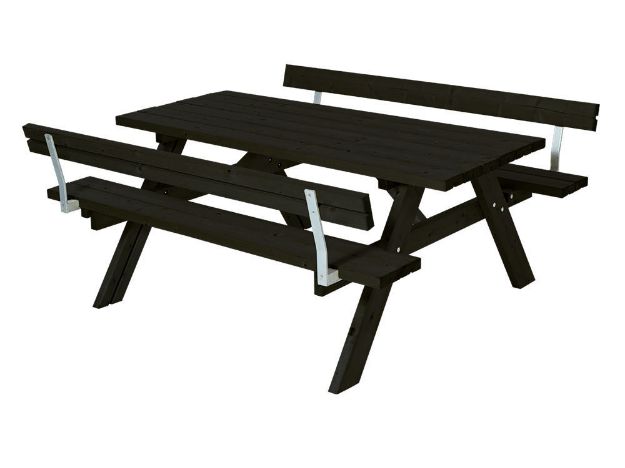 Plus Picknicktisch mit Klappsitzen und 2 Rückenlehnen Kiefer-Fichte schwarz  177 cm