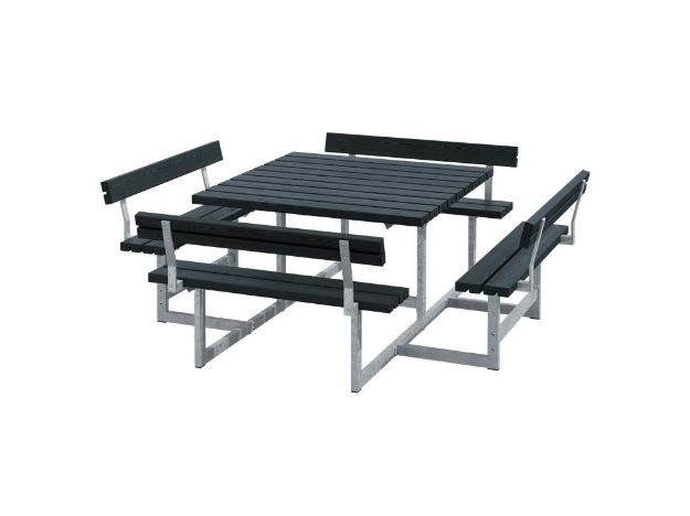 Plus Picnic Picknicktisch 8-Sitzer mit 4 Rückenlehnen schwarz 224 cm