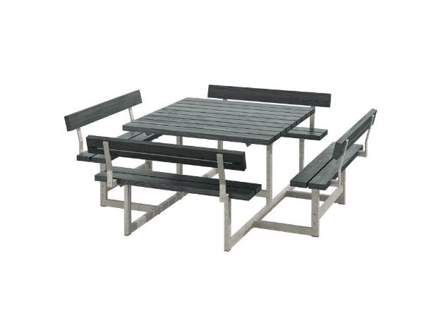 Plus Picnic Picknicktisch 8-Sitzer mit 4 Rückenlehnen Retex Upcycling grau 224 cm