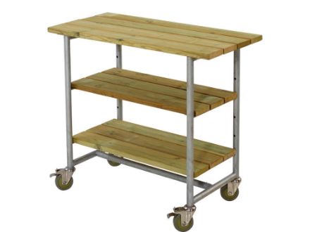 Plus Urban rollbarer Picknick Pflanztisch - Grilltisch mit 2 Regalfächern Kiefer-Fichte druckimprägniert 100 cm Plus Urban rollbarer Picknick Pflanztisch - Grilltisch mit 2 Regalfächern Kiefer-Fichte druckimprägniert 100 cm